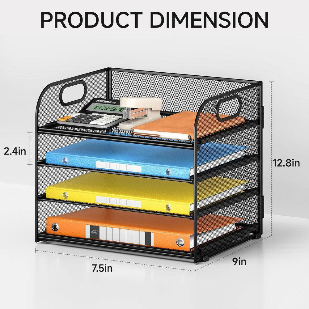 7.5 in X 12.8 in Black Metal Organizer for Desk, 4-Tier Desk Organizer Tray, Mes
