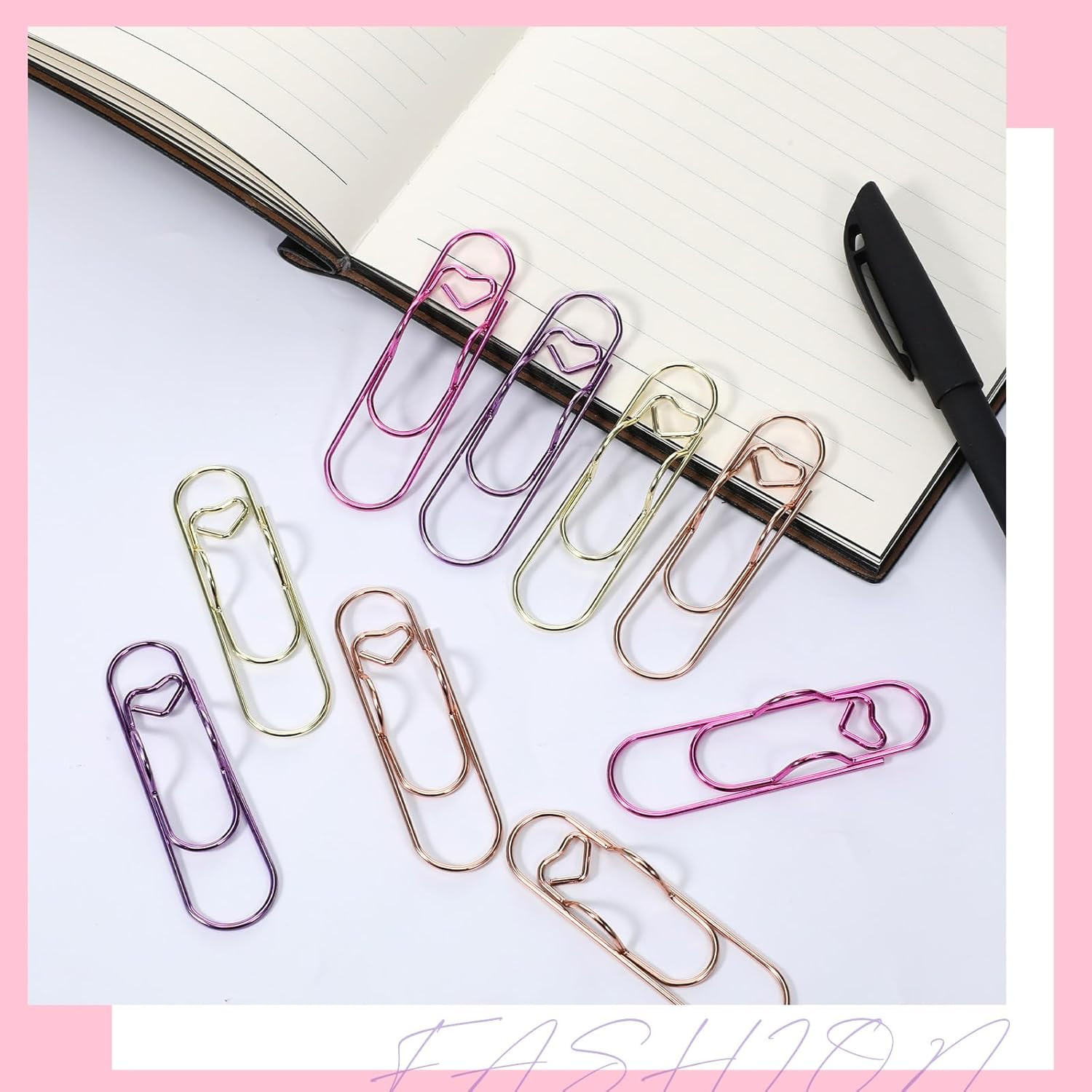 12 Pcs Heart-Shaped Metal Pen Clips Notebook Pencil Holder Jumbo Office Supplies