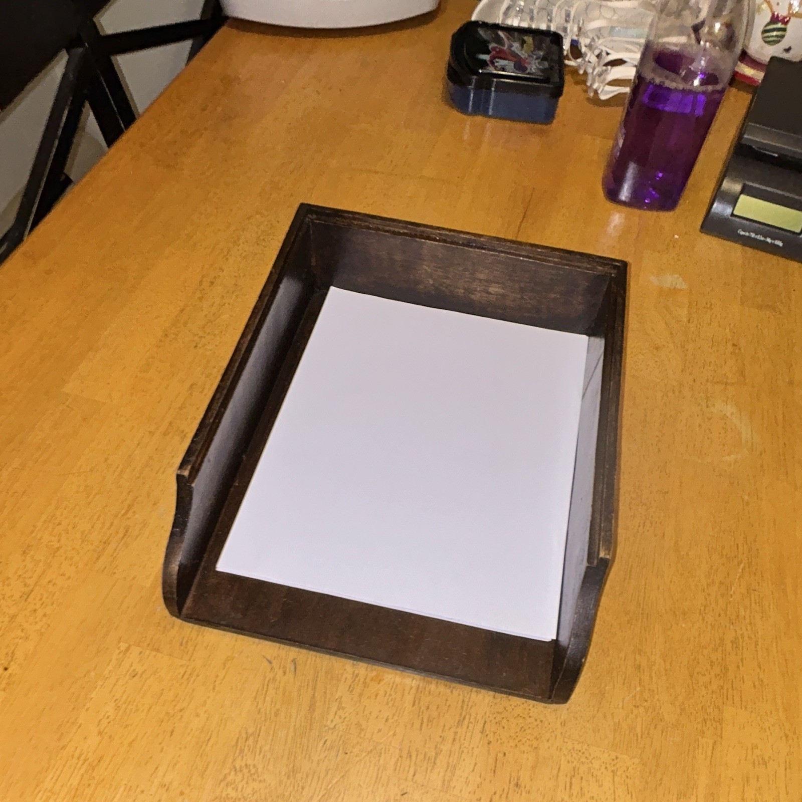 Wood Desktop Letter & Paper Tray Desk Organizer Letter Holder w/ Carved Design