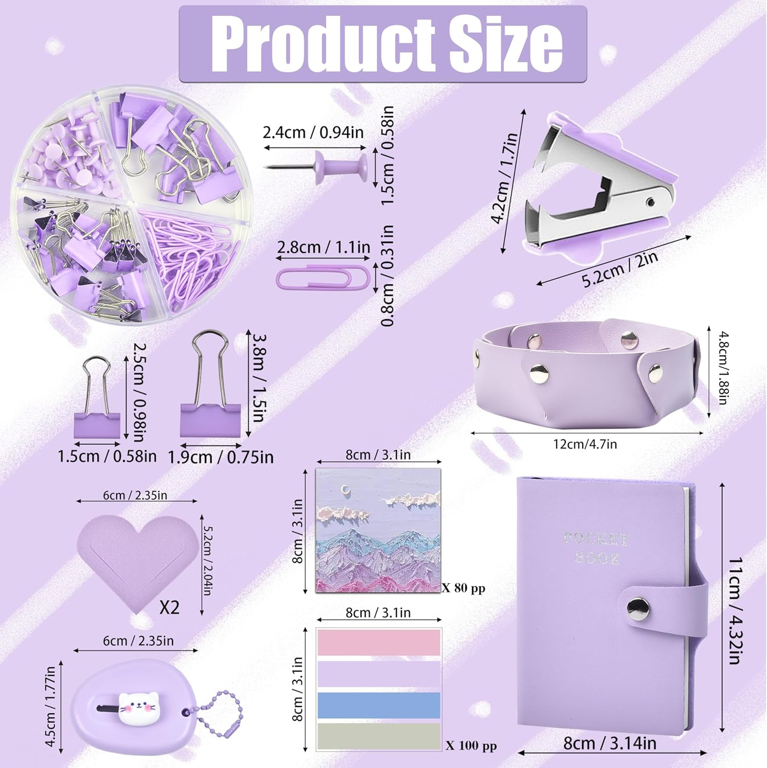 Purple Desk Accessories, 26Pcs Office Supplies and Desk Organizers, with Tape Di