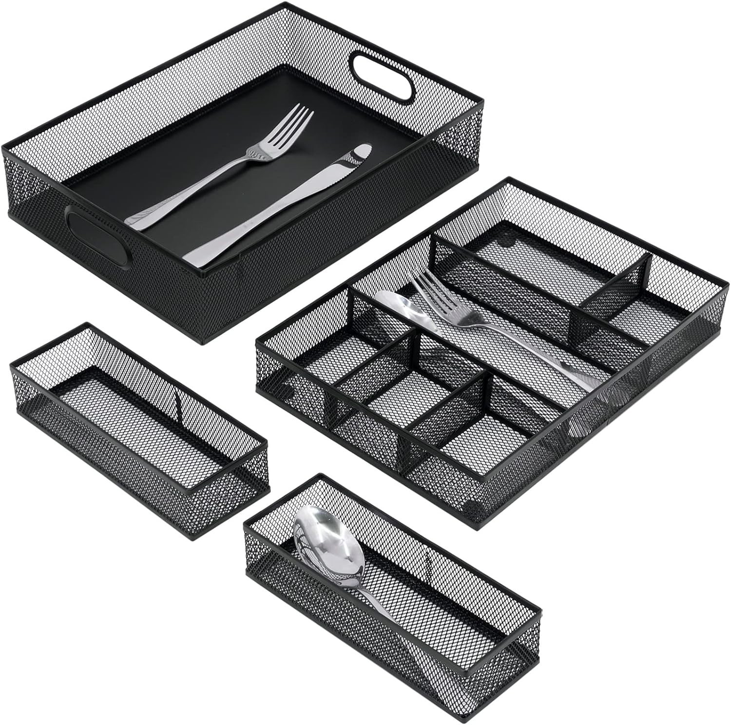 Professional 4 Pack Drawer Organizers with Adjustable Sections for Office Use