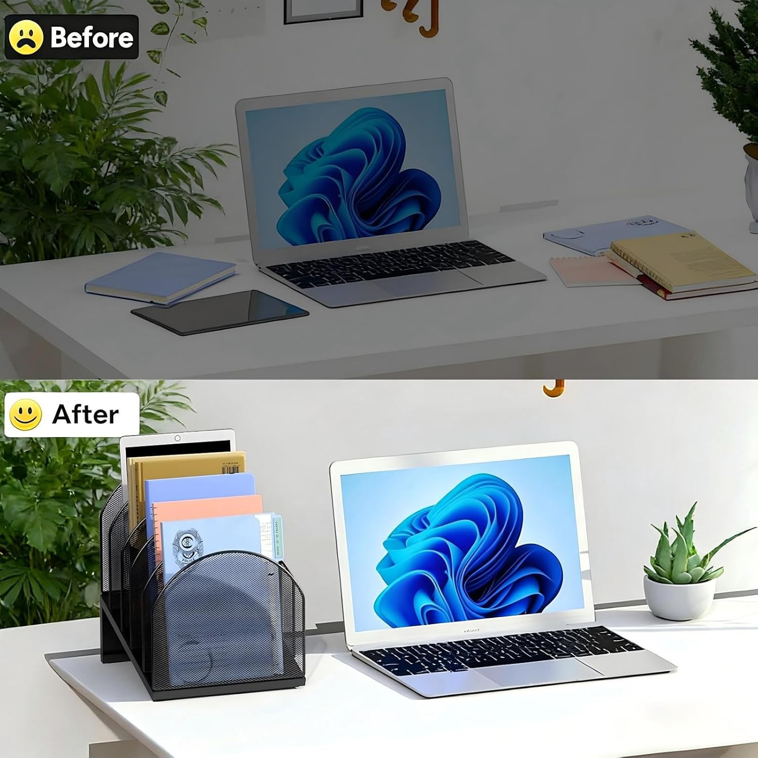 Desktop File Organizer, Desk Organizer with 5 Compartments, Paper Organizer for