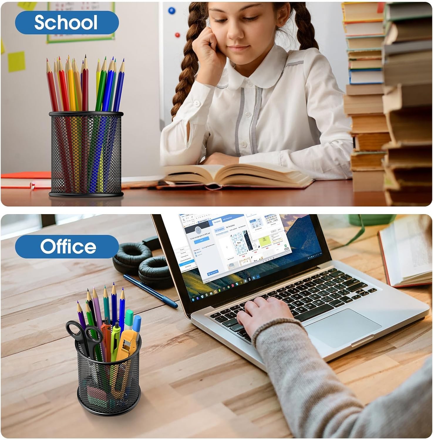 MaxGear Pen Holder, 3 Pack Pencil Holder for Desk, Premium Mesh Metal Desk Organ