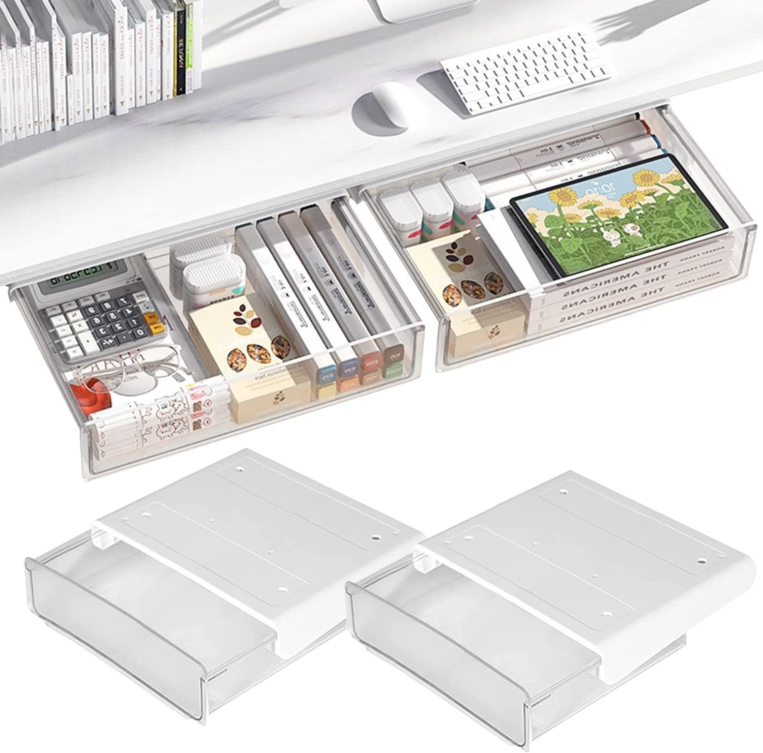 Under Desk Storage Drawers – Easy Install, Clutter-Free Solution, 2 Pack
