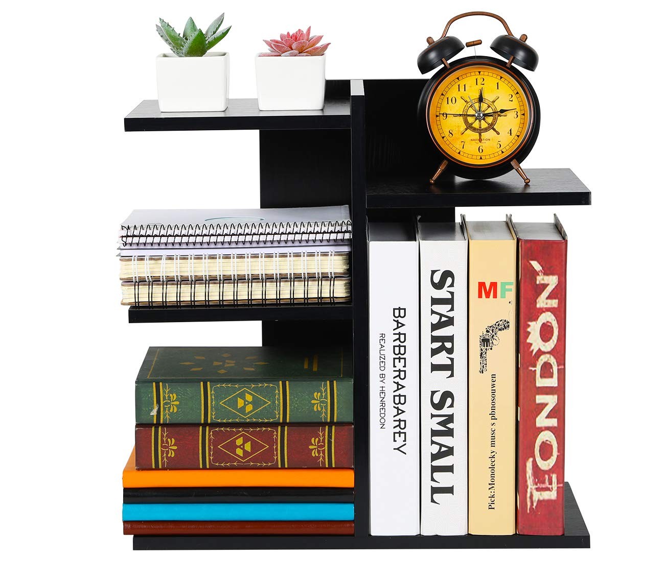 PAG Wood Desktop Shelf Small Bookshelf Desk Supplies Style 5, Black