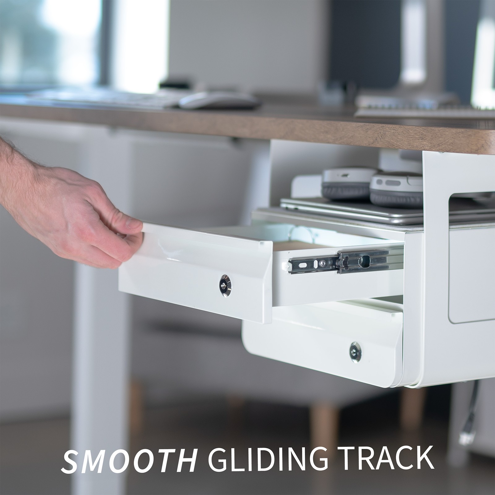 VIVO White Under Desk Lockable Pull Out Storage Drawers, Workspace Organizer