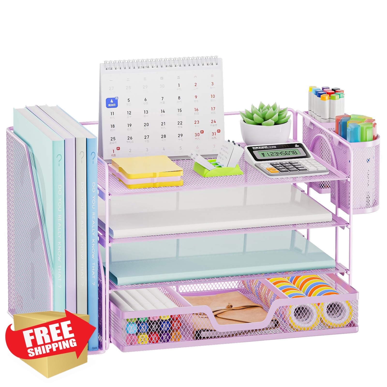 Marbrasse Desk Organizer Purple 15.4×9.1×8.3″