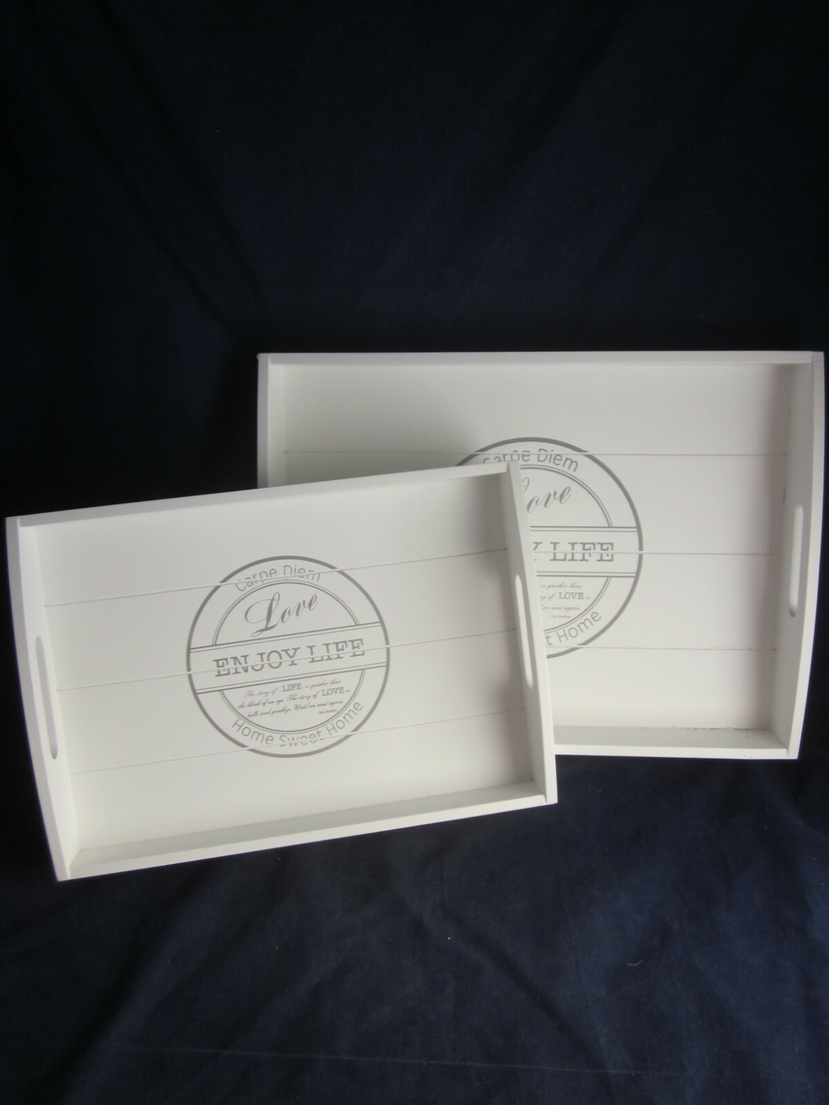 BLU MONACO Wood Trays “In”-Box Office Supplies White Set of 2 Carpe Diem AS IS