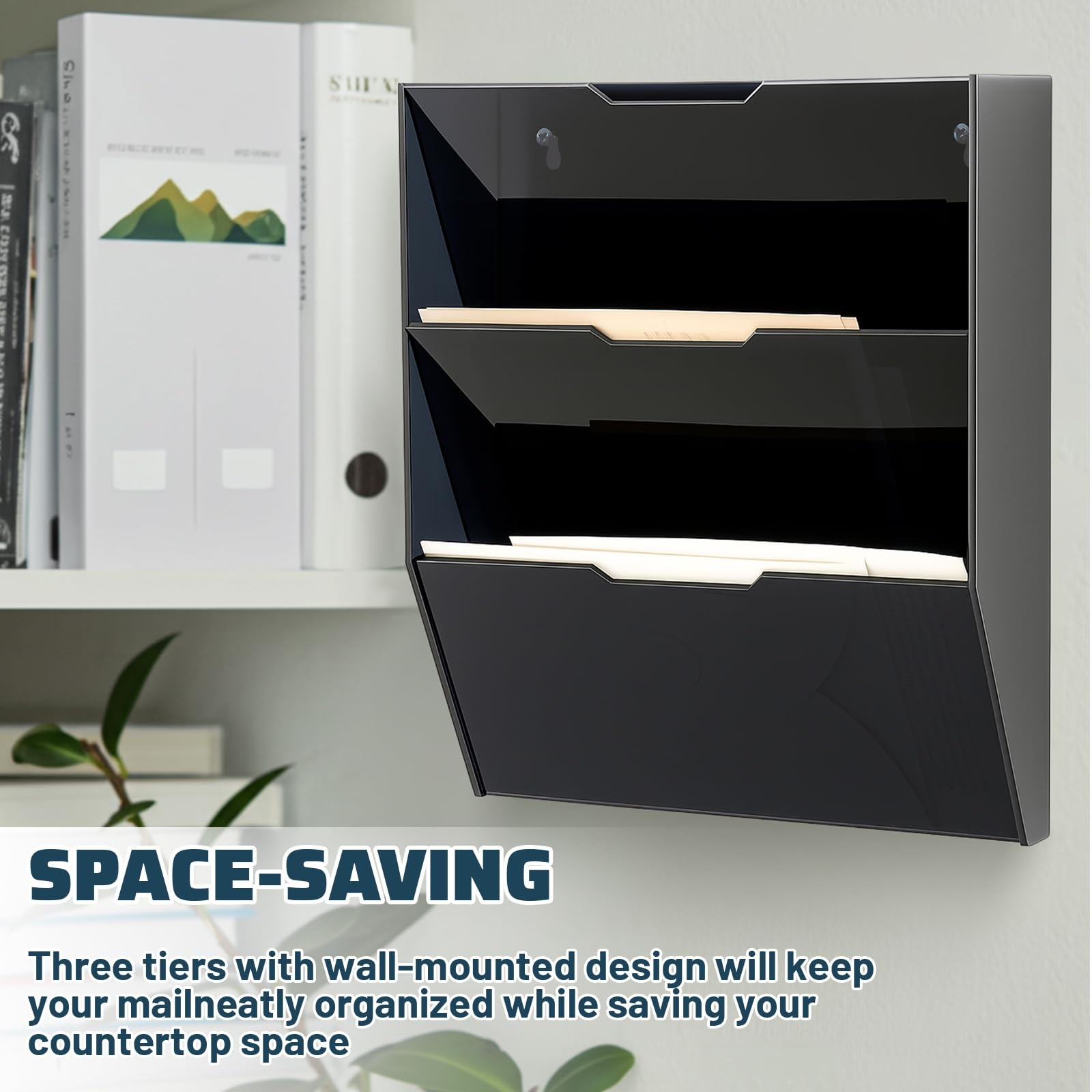 Black Acrylic 3 Tier Mail Sorter Letter Wall Mounted Hanging File Organizer