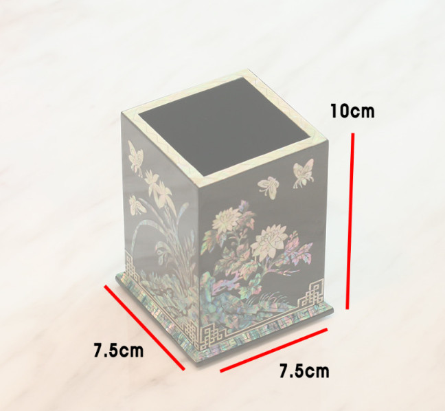 Korean Mother of Pearl Lacquer Pen Holder Handmade Desk Organizer Office Decor