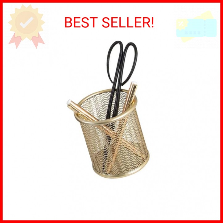 BLU MONACO | Gold Metal Mesh Pen Holder for Desk | Cute Pen Holder for Desk for
