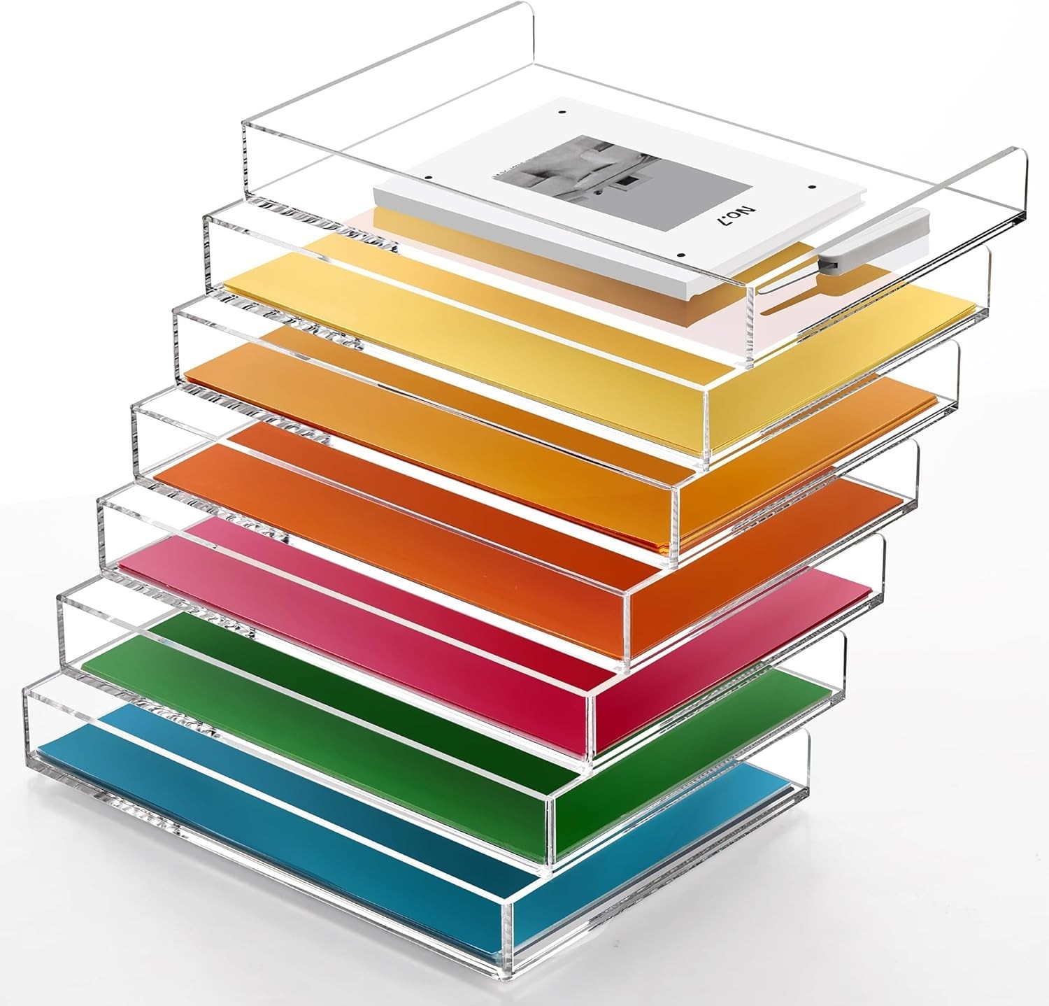 4 Tier Acrylic Stackable Letter Tray A4 Paper Organizer File Sorter Clear