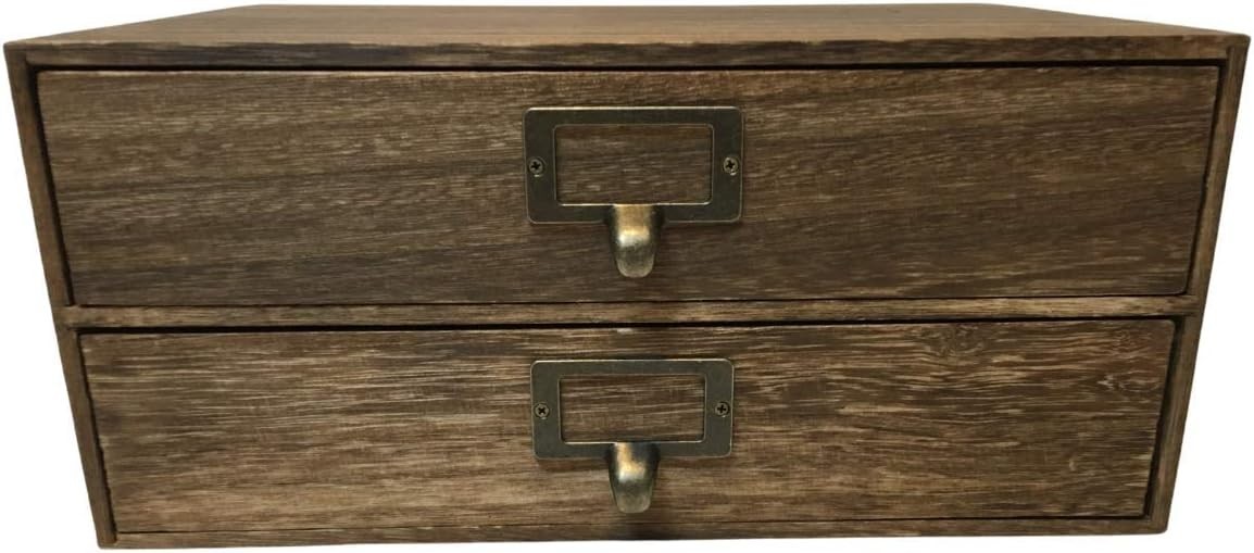 Walnut 2-Drawer Wooden Monitor Stand Office Desk Organizer