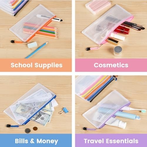 Sooez 24 Pack Mesh Zipper Pouch Bags with Label Pocket, A6 (9.1×4.7 in) Small Pe