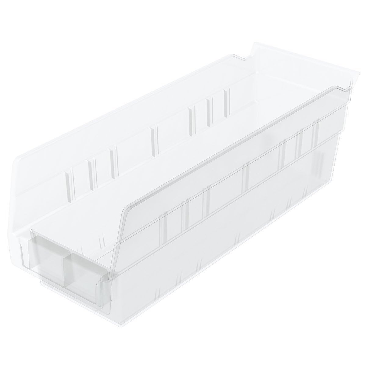 AkroMils Plastic Shelf Bins, Heavy Duty, 12x4x4, Clear, 24Pack