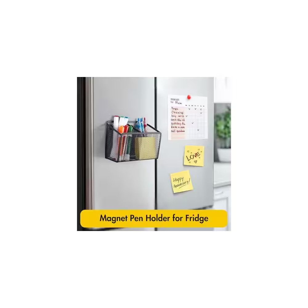 1-Pack Magnetic Mesh Pen and Pencil Holder for Whiteboard Refrigerator Strong Ma