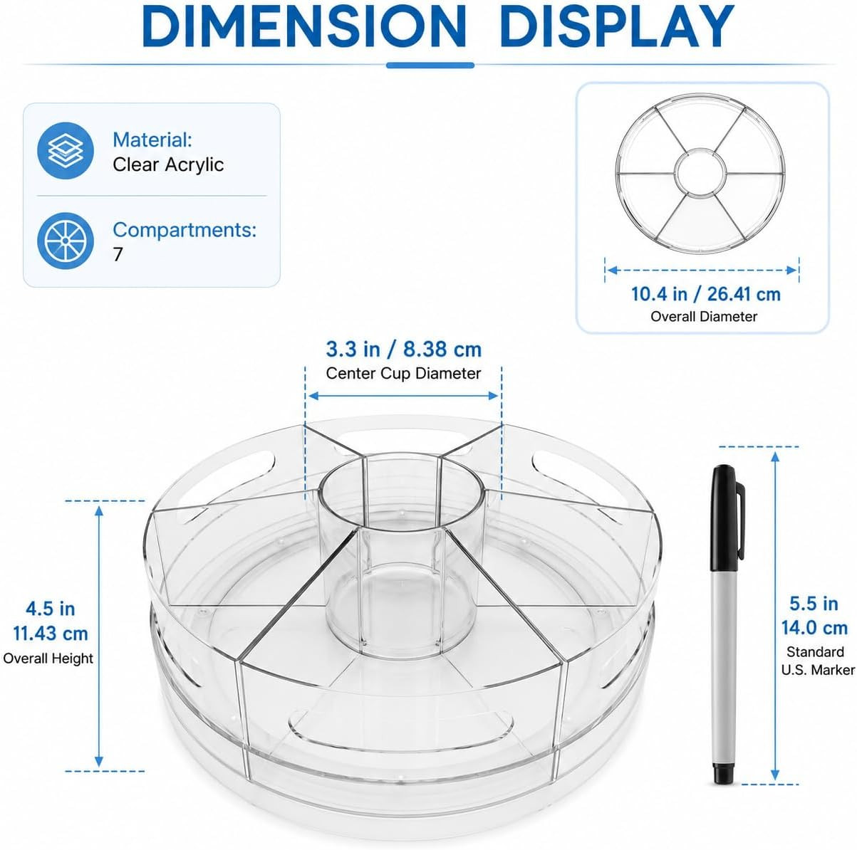 Rotating Organizer, Clear Acrylic Pen Holder and Pen Organizer for Desk, Art Sup