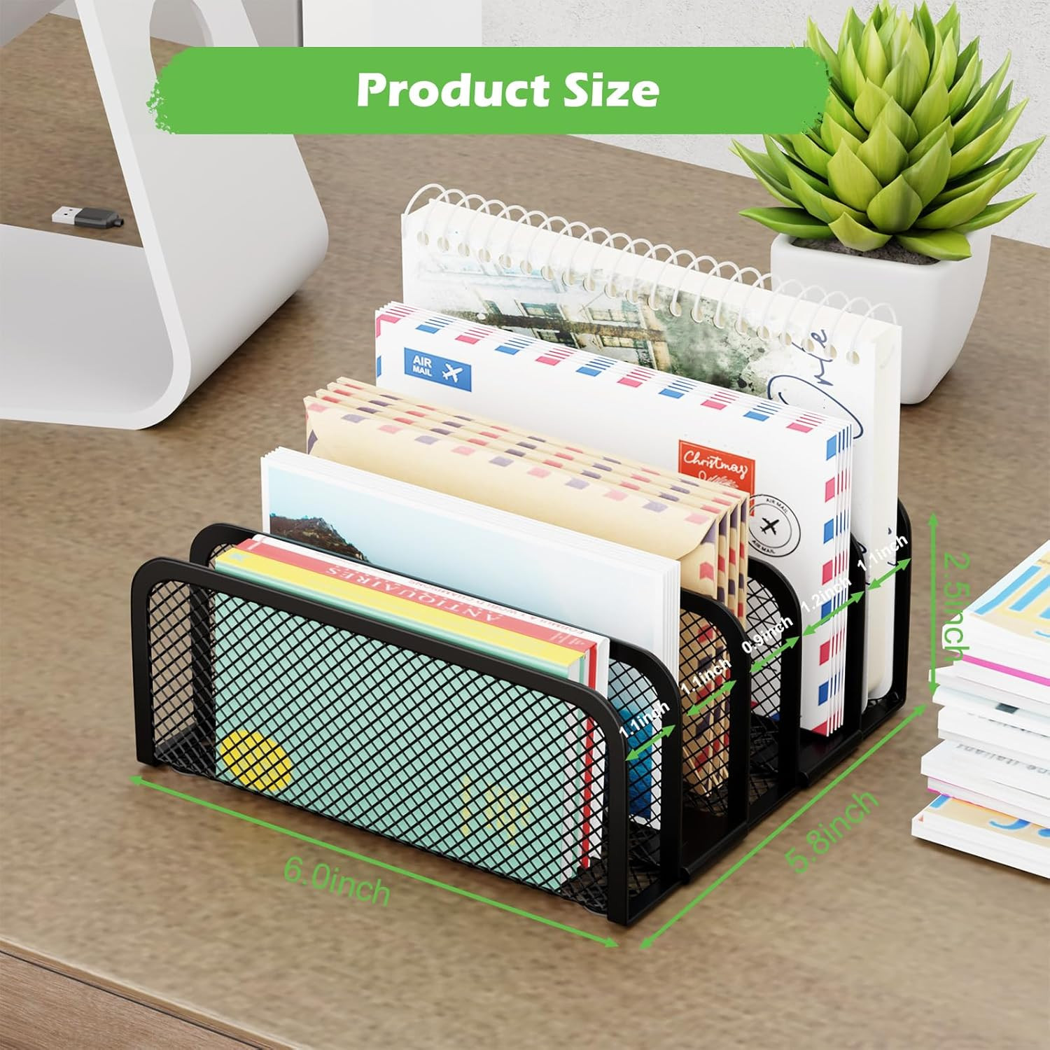 Mail Organizer Countertop, Metal File Holder with 5-Slot, Small Desk File Organi