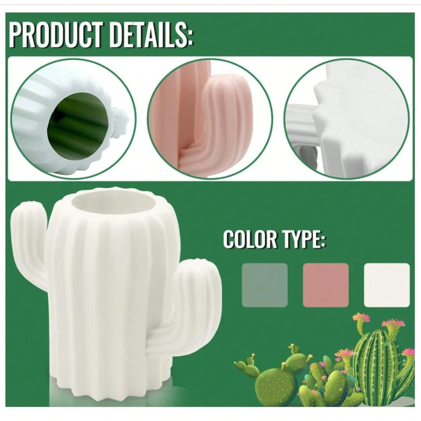1pc Cactus Pen Holder Resin Desk Organizer Pencil Cup Storage Kids Stationery