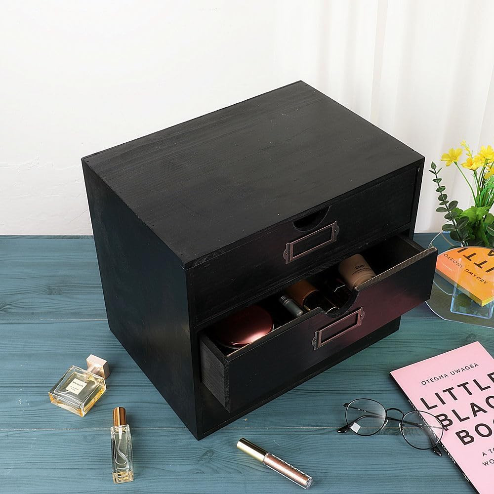 Rustic Wooden Storage Box with 3 Drawers – Stylish Desk Organizer for Home & Off