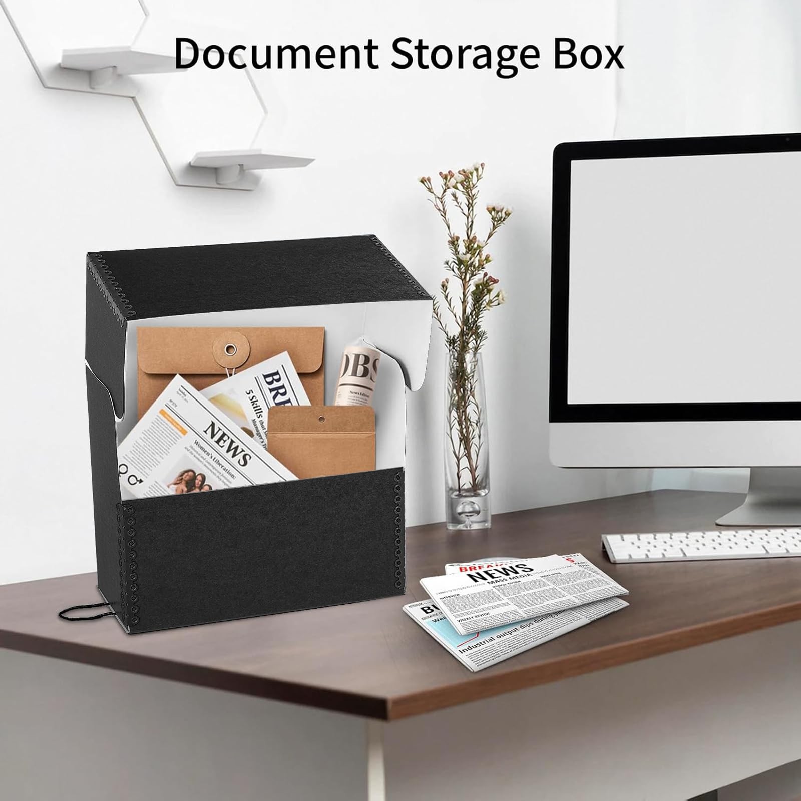 Lineco Archival Document Storage Box with Metal 12.5″ x 10.5″ x 5″, Black