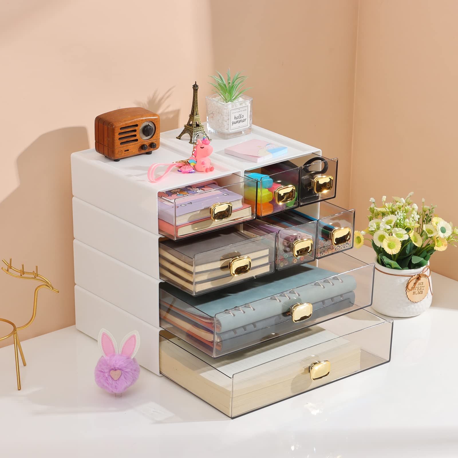 OSteed Spacious Desktop Storage Box, 2 Large 2 Drawers, White