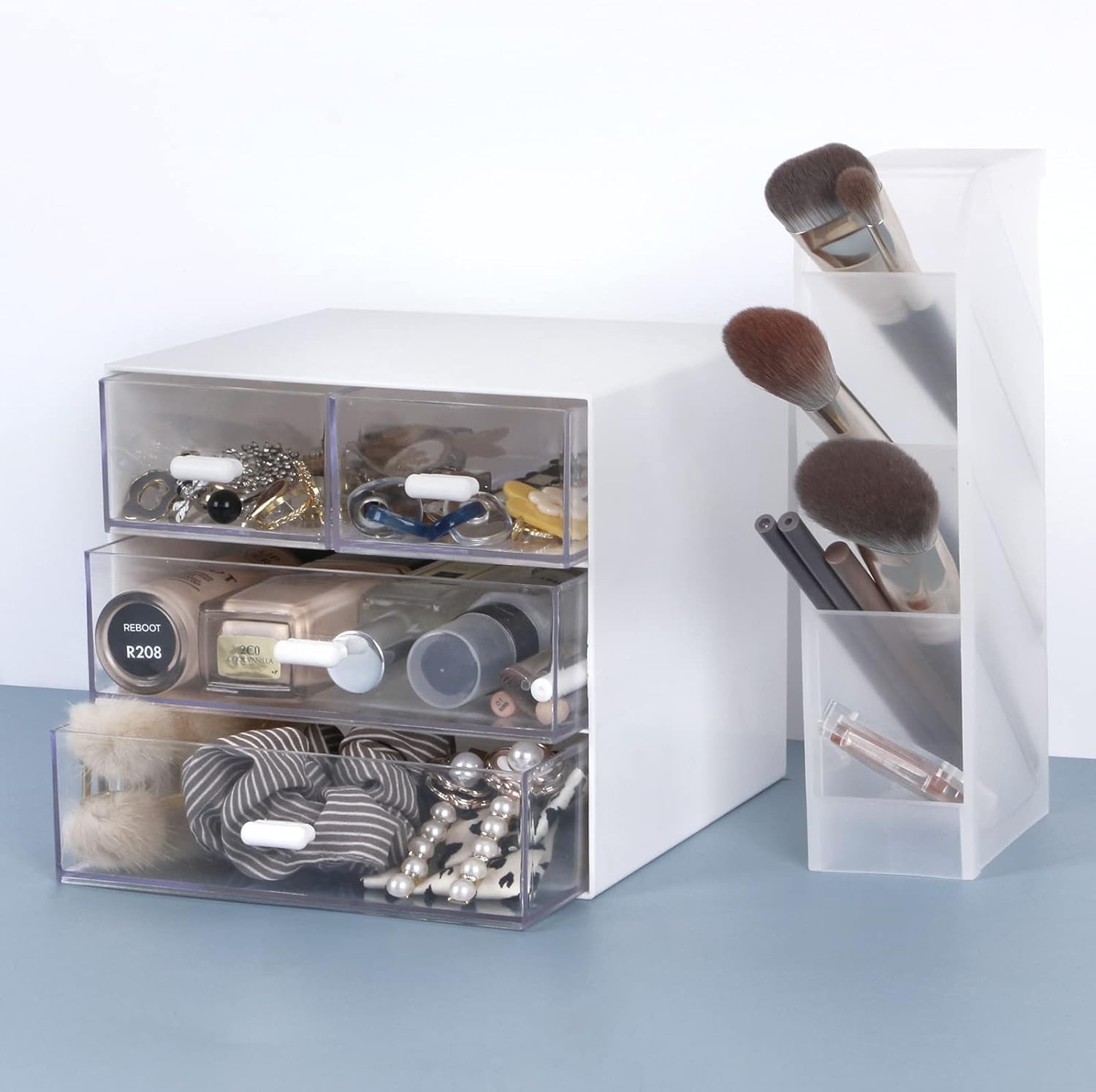Modern White Desk Organizer with 4 Acrylic Drawers – Effortless Organization