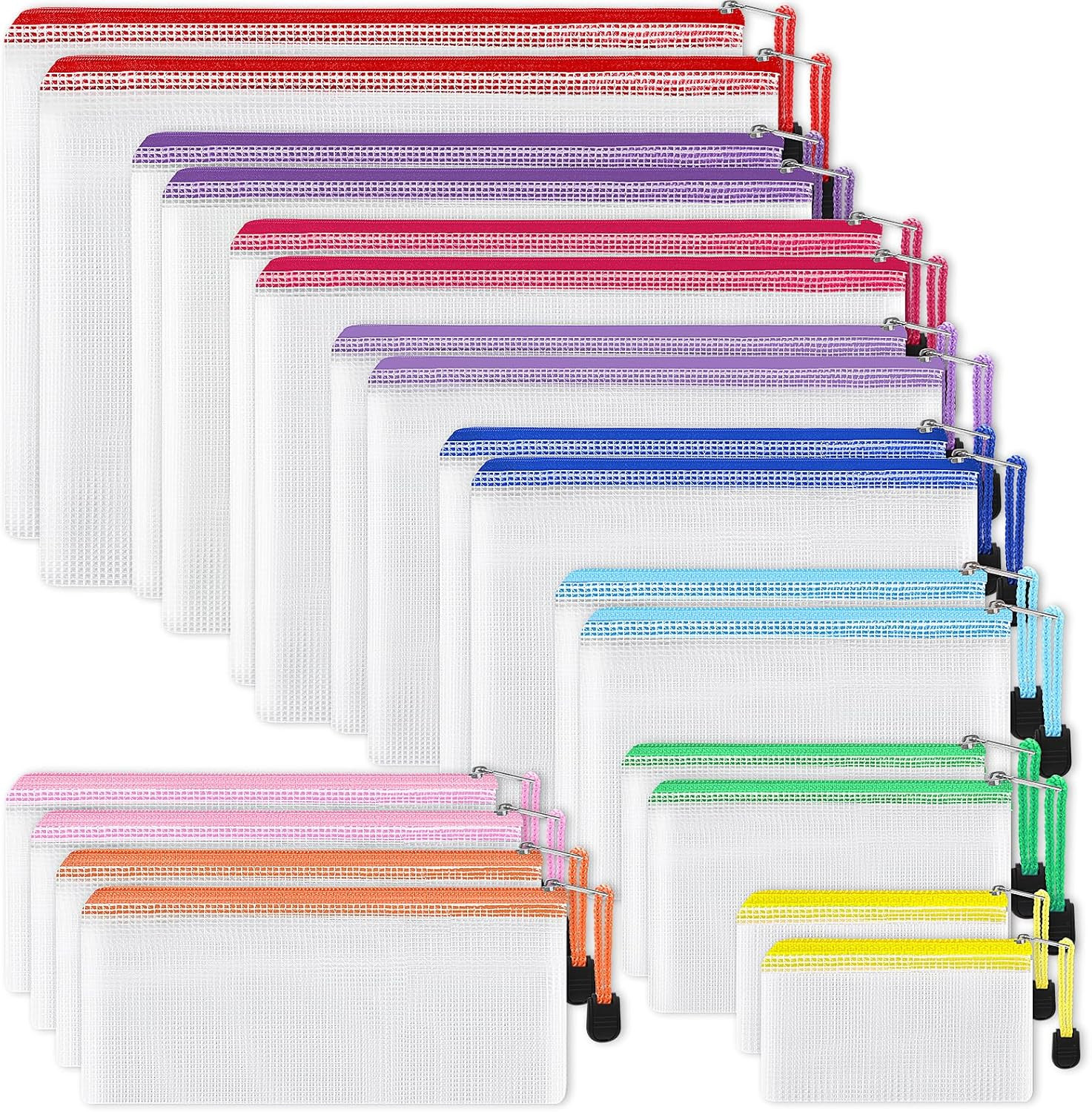 20pcs Mesh Zipper Pouch, Waterproof Zipper Bags, 8 Sizes Plastic Travel Pouch, 1