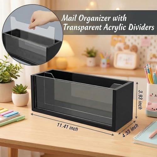 Adjustable 2-in-1 Mail Organizer with Clear Acrylic Dividers – Modern Desk & Wal