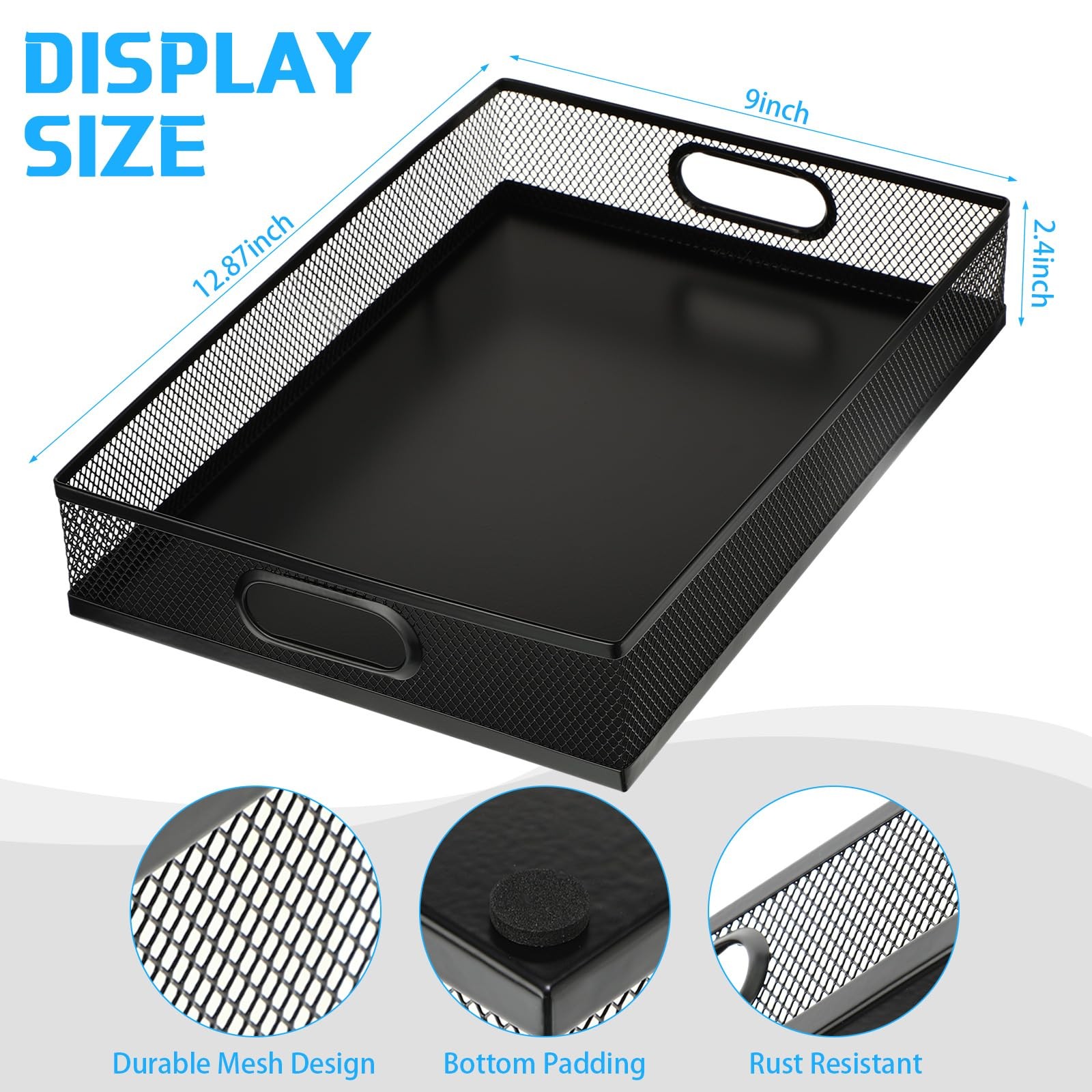 3 PCS Desk Drawer Organizer Metal Mesh Trays Wire Basket 12.87x9x2.4 Inch Blk