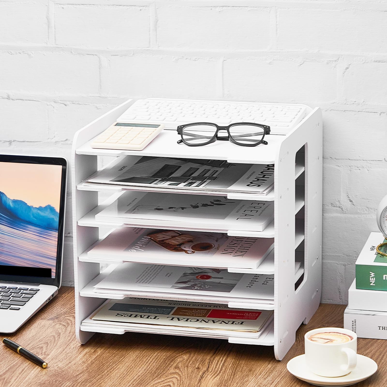 6 Tier File Organizer for Desk, 12 x 12 Stackable Paper Trays, Paper Holder, …