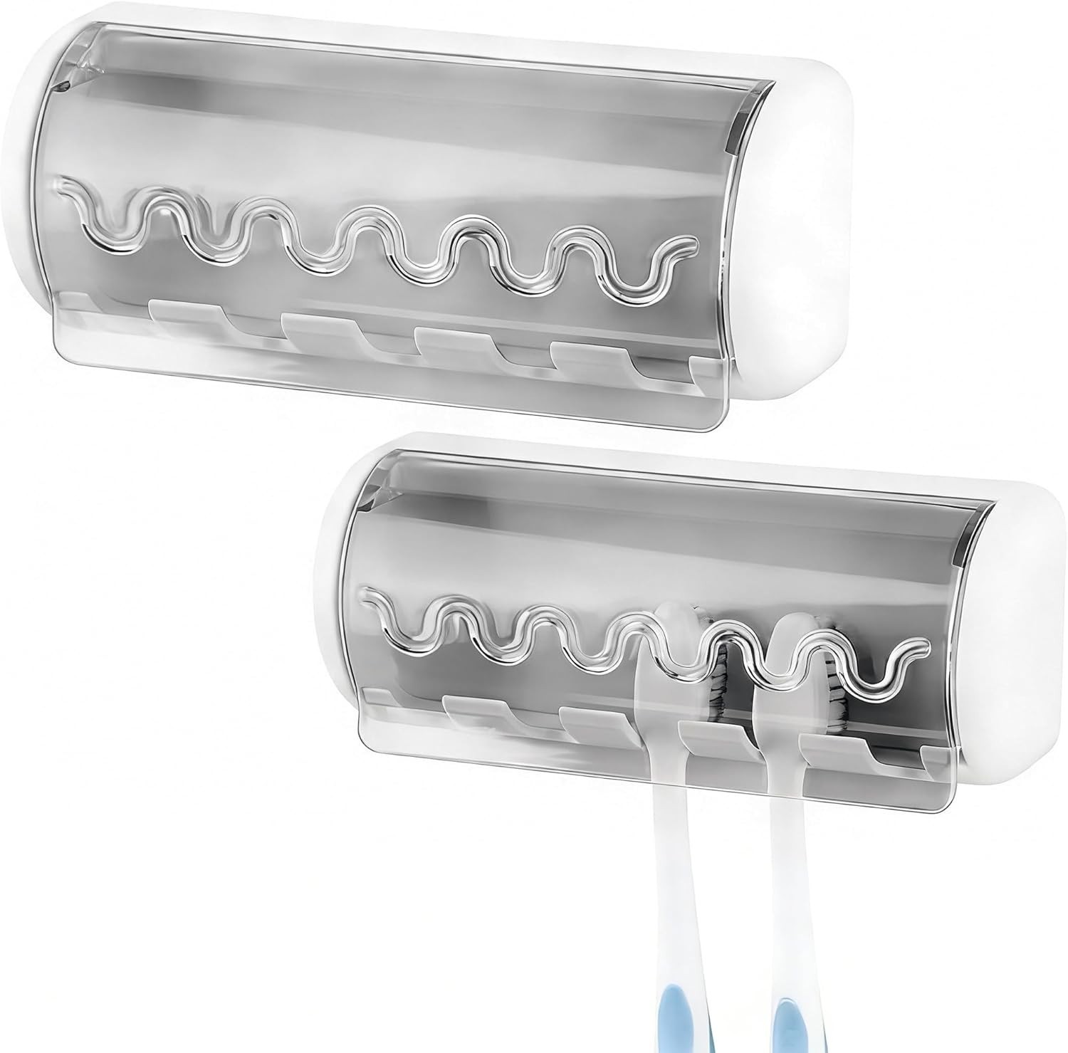 1 PCS Self Adhesive Toothbrush Holder W/ Cover Bathroom 5-Slot Wall Mounted