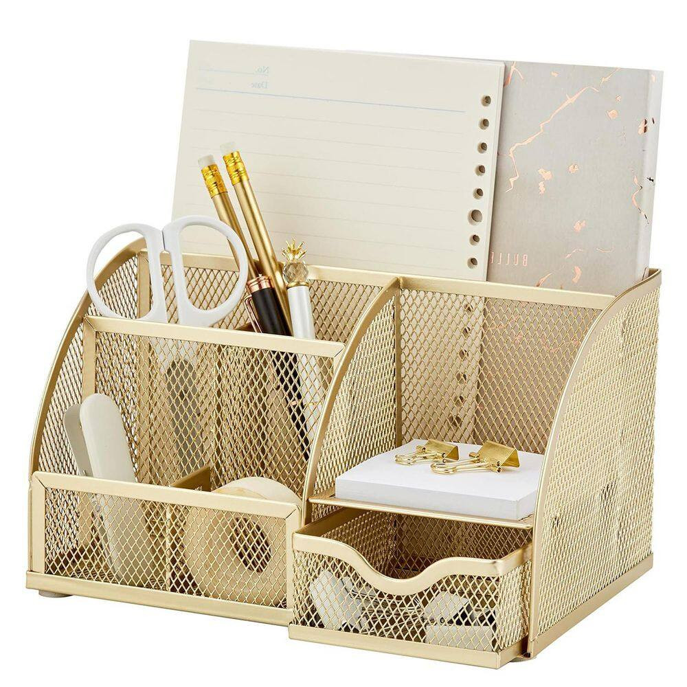 Gold 8.8 In. X 5 In. Metal Modern Desk Organizer