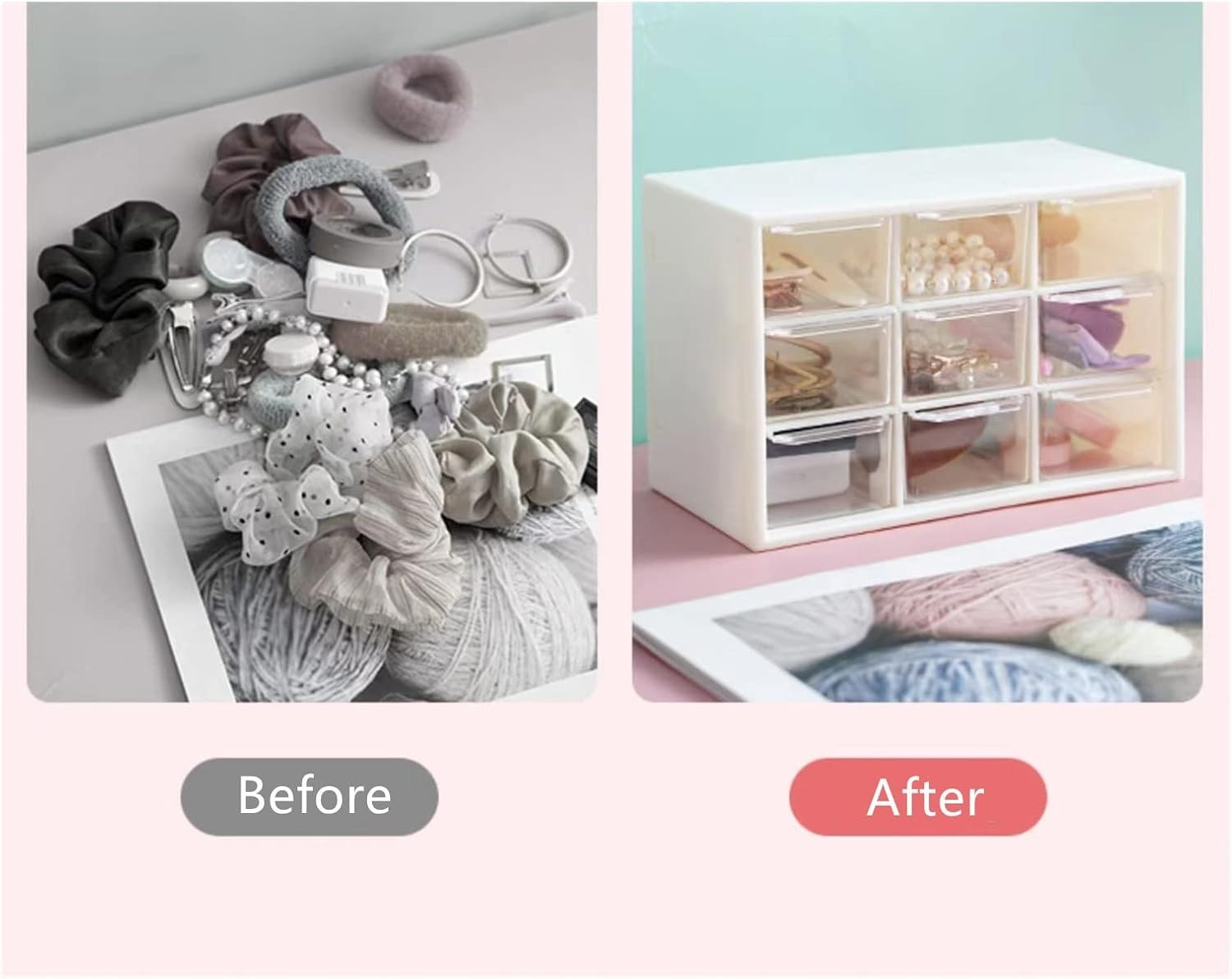 2PCS Small Drawer Organizer for Desk, Desktop Drawer Organizer with 9 Clear D…
