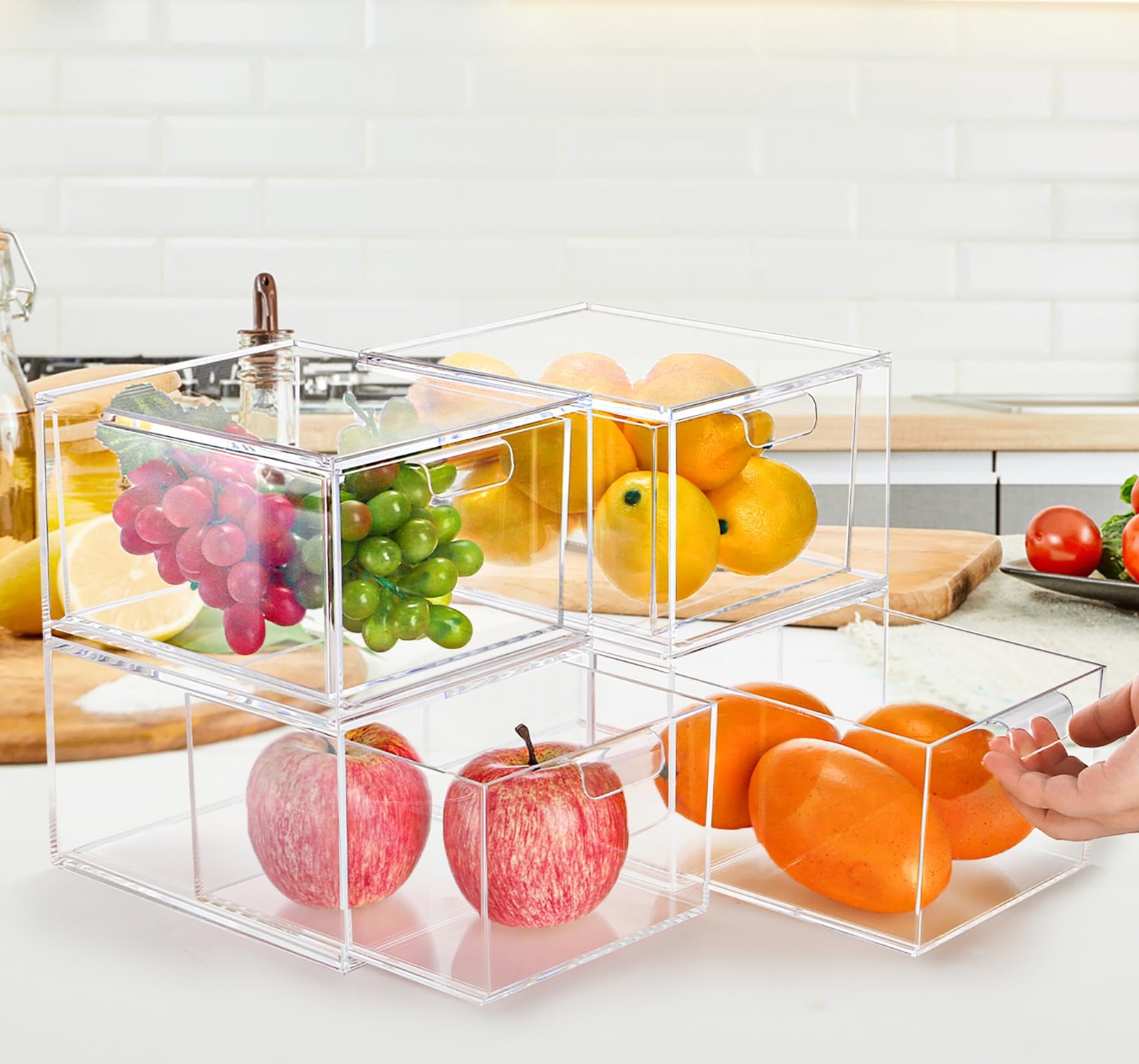 Foraineam 4 Pack Stackable Storage Containers Makeup Organizer Drawers, Clear