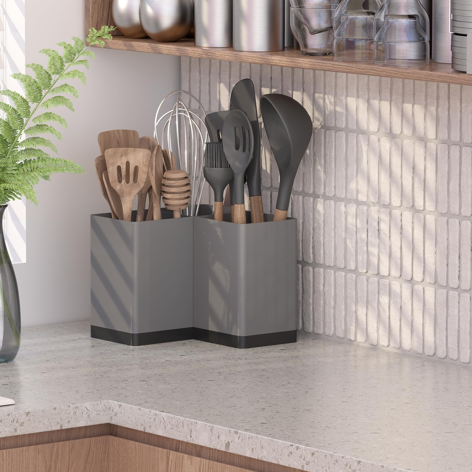 Suli Utensil holder, Kitchen Organizer for Corner Grey