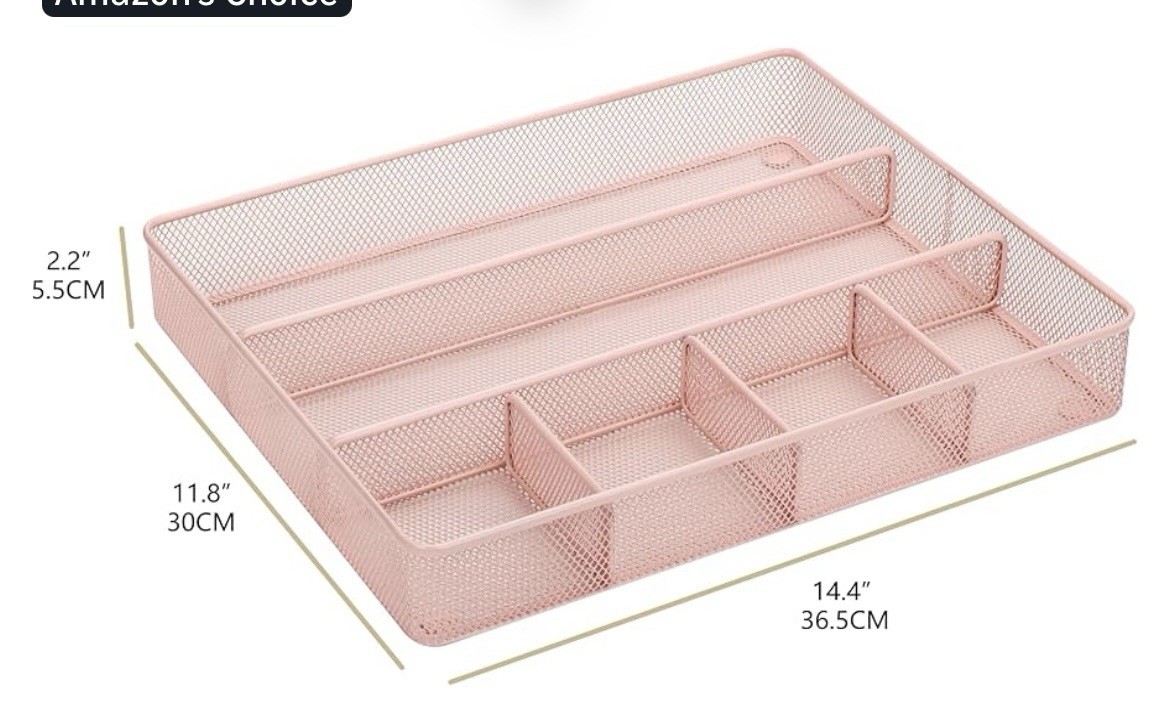 Annova Desk Top Organizer Tray for Office Organization – Metal Mesh – Pink