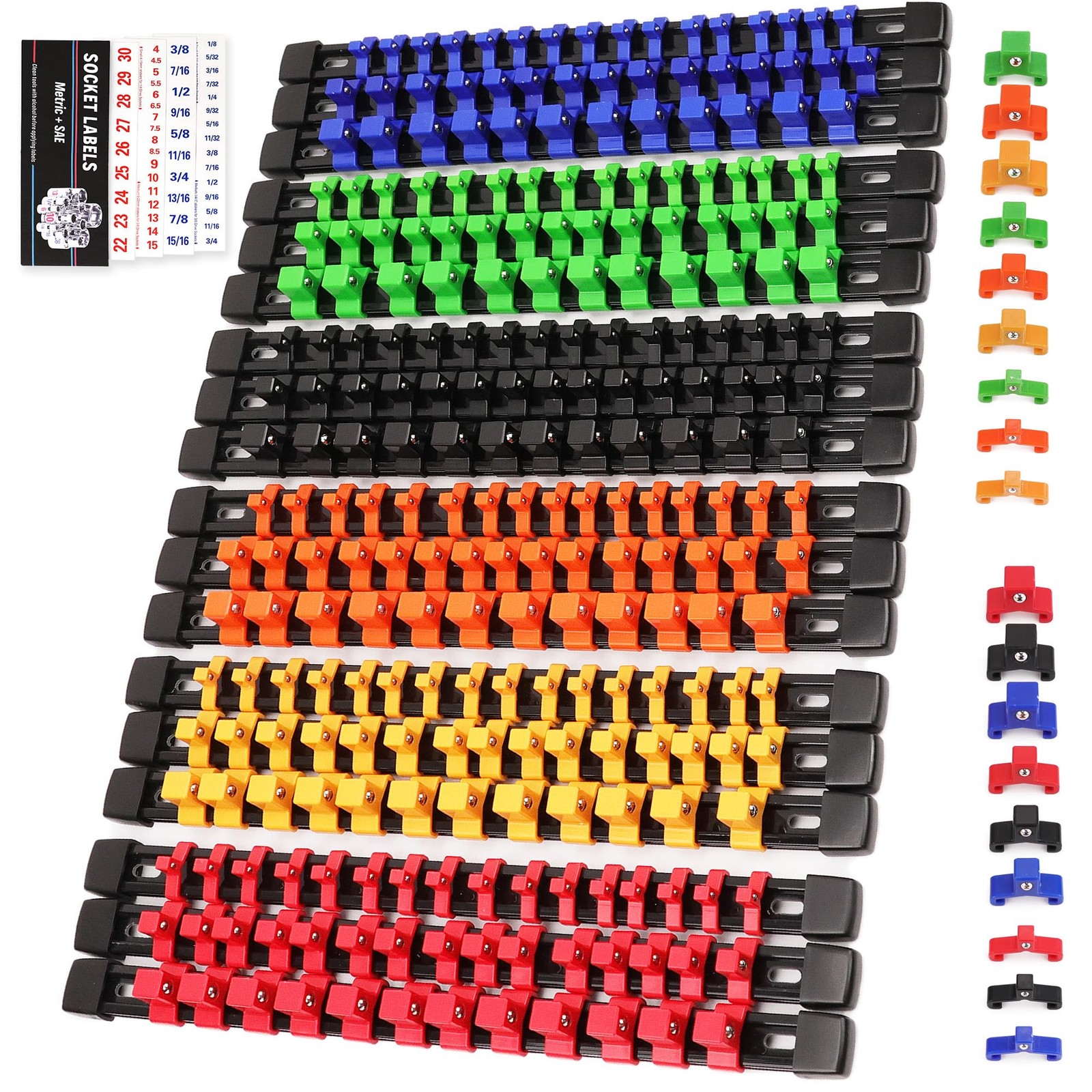 SWANLAKE Socket Organizer Set 18-Piece, 1/4-Inch x 96 Clips, 18 PCS, Mixed