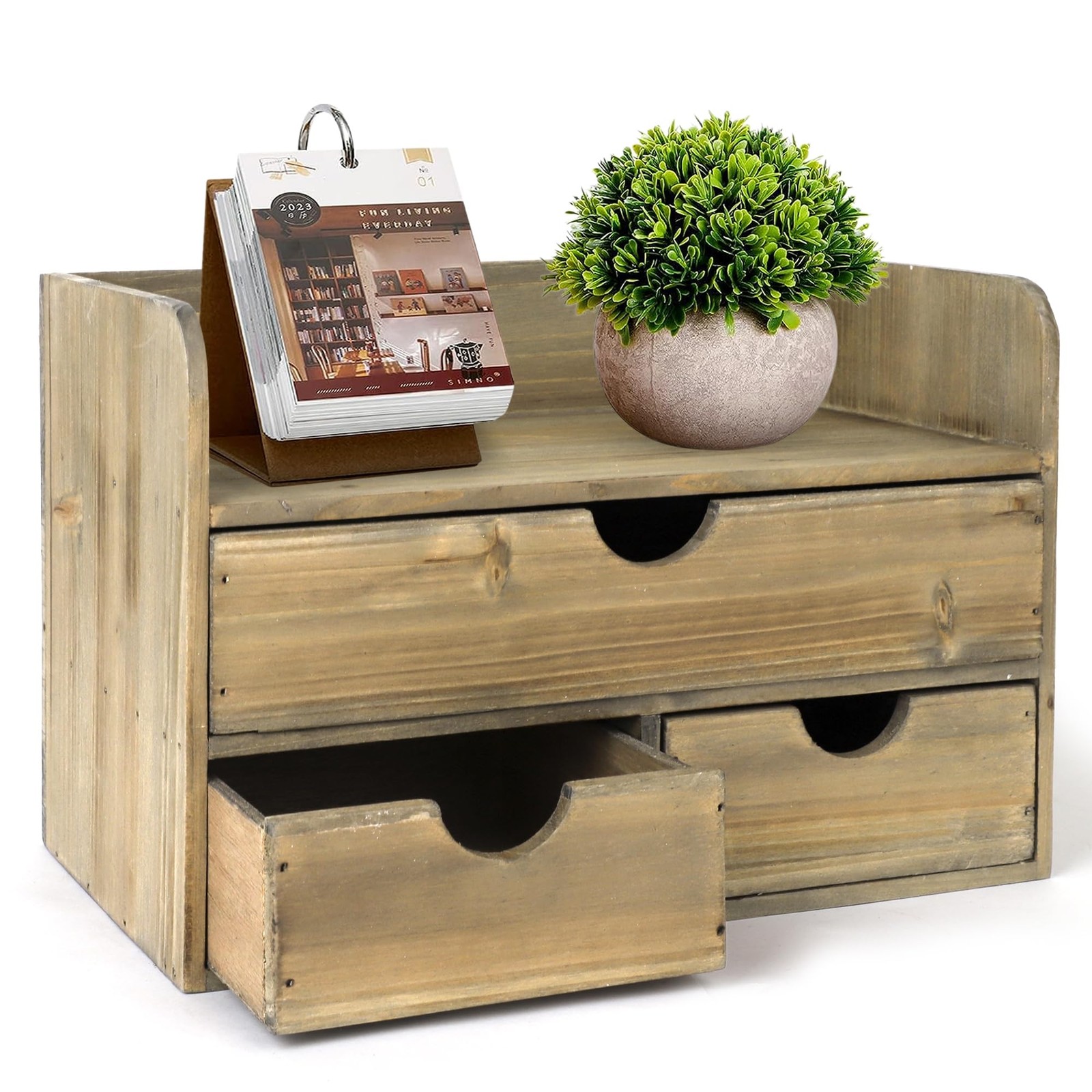 Besti Wooden Office Desk Organizer – Organizing Tool for Rustic Burnt