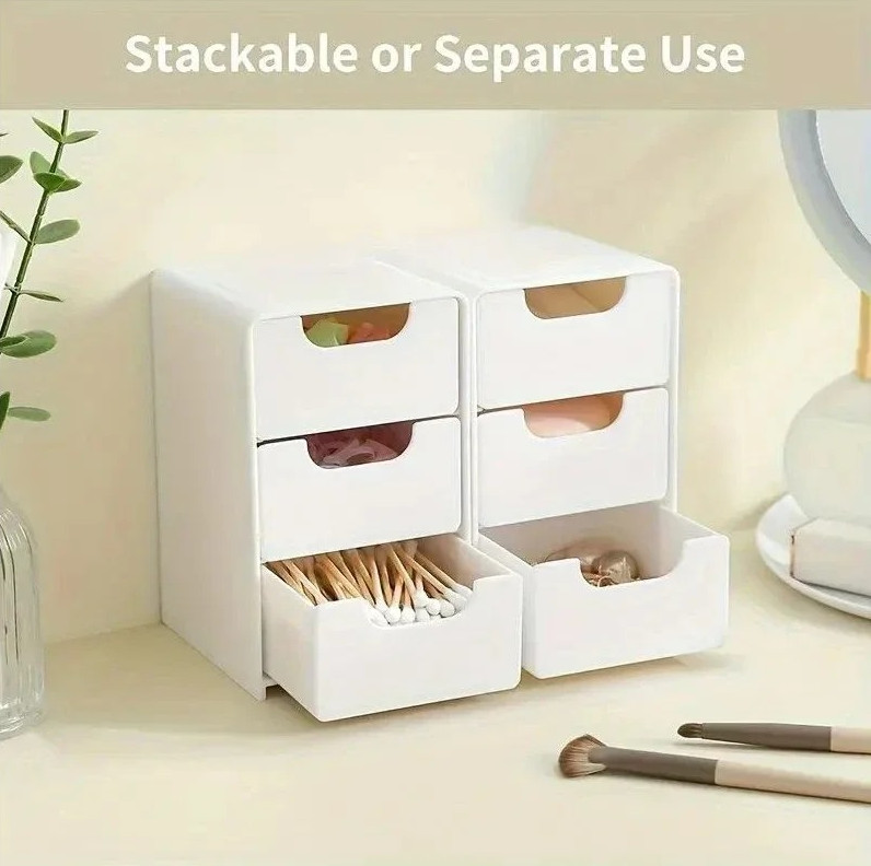 3-Tier Desktop Organizer with Drawers Plastic Storage Box for Office Supplies