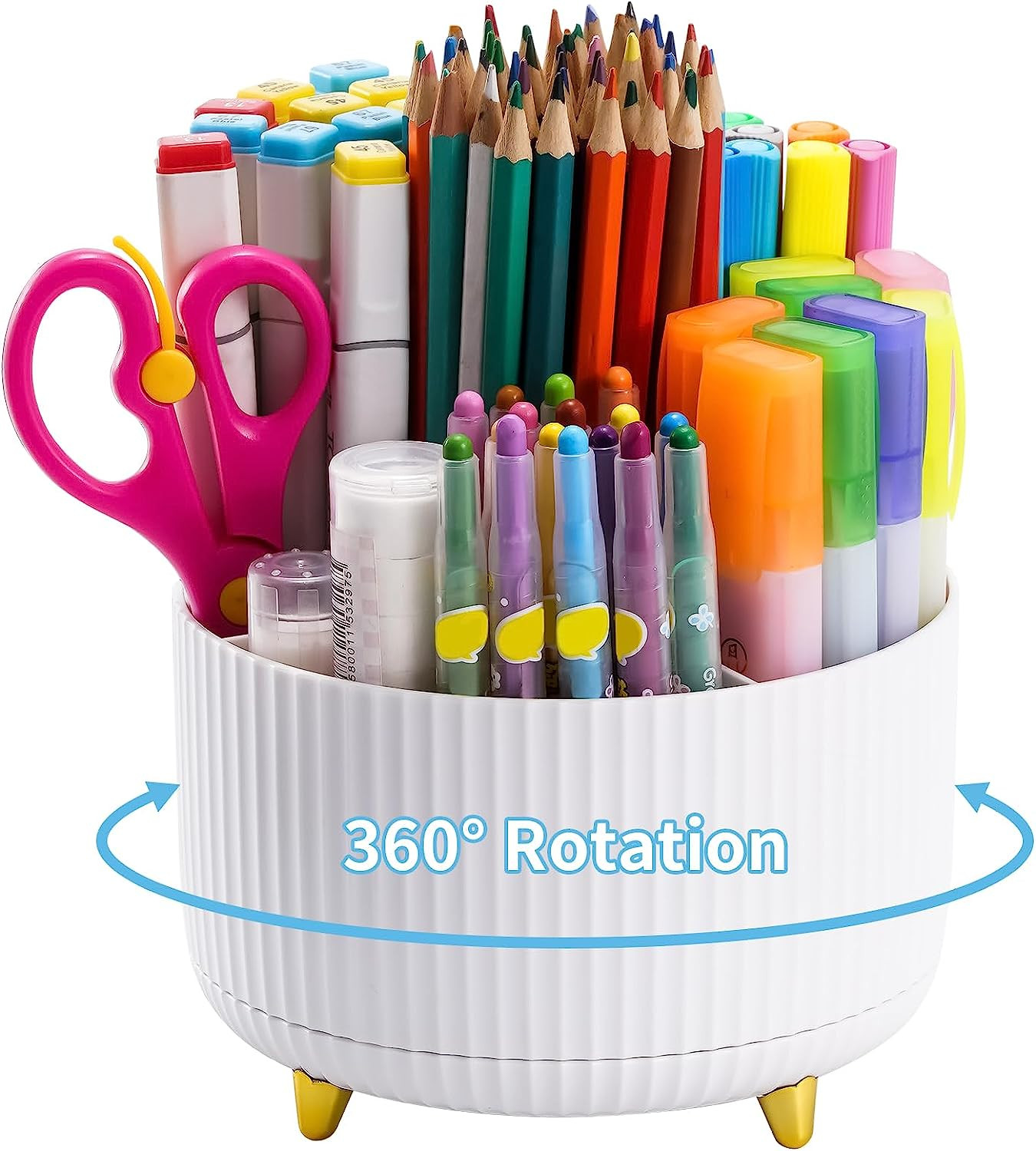 Desk Organizer 360-Degree Rotating Pen Holder With 5 Compartments Pencil Holder