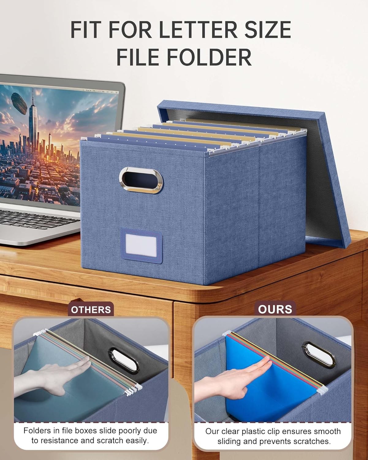 Oterri File Organizer with Lid, Box, Cabinet for 1 pack, Blue
