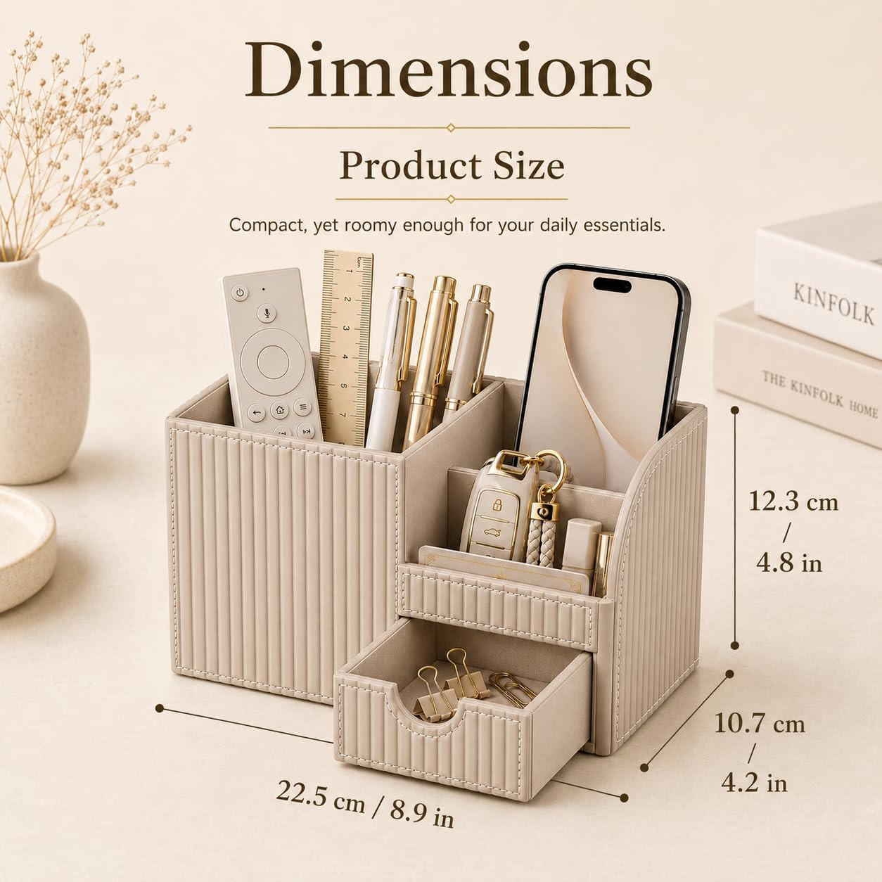 PU Leather Desk Organizer with Drawer Multi Compartment Office Storage Black Set