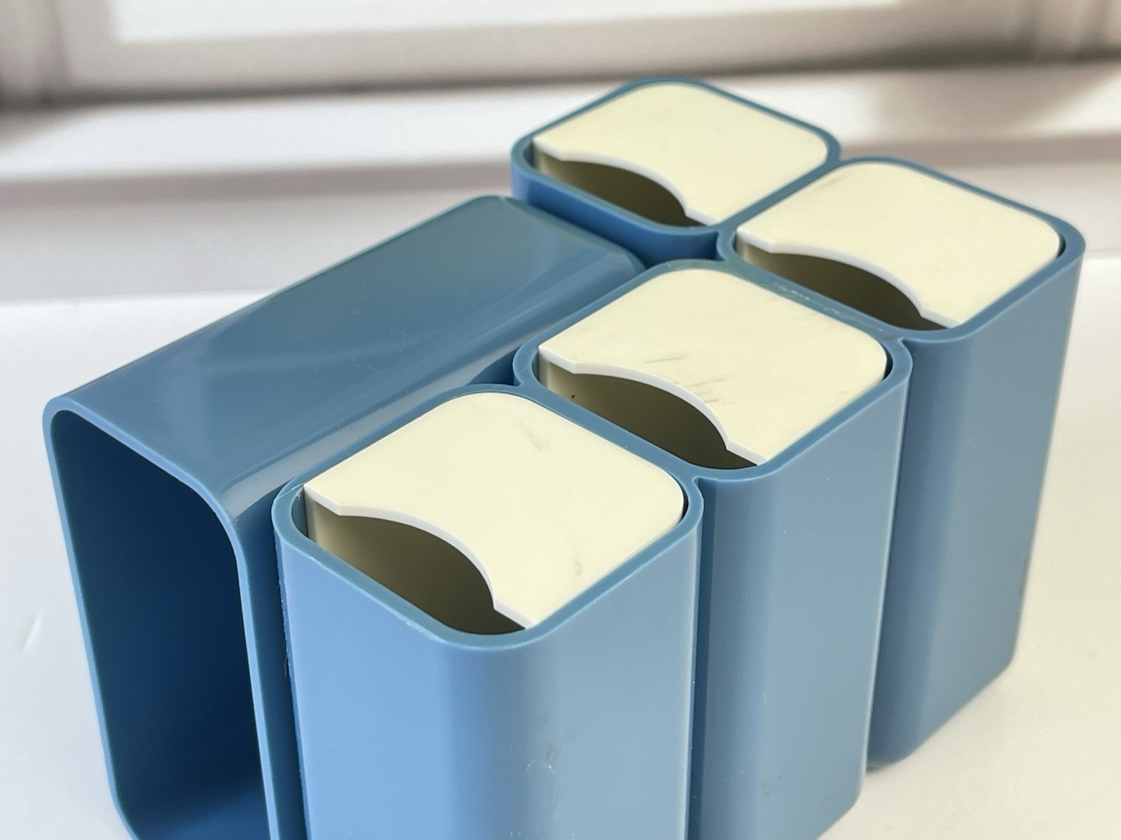 Vintage Mid Century Modern Blue Plastic Mini Drawer Storage Caddy Desk Organizer