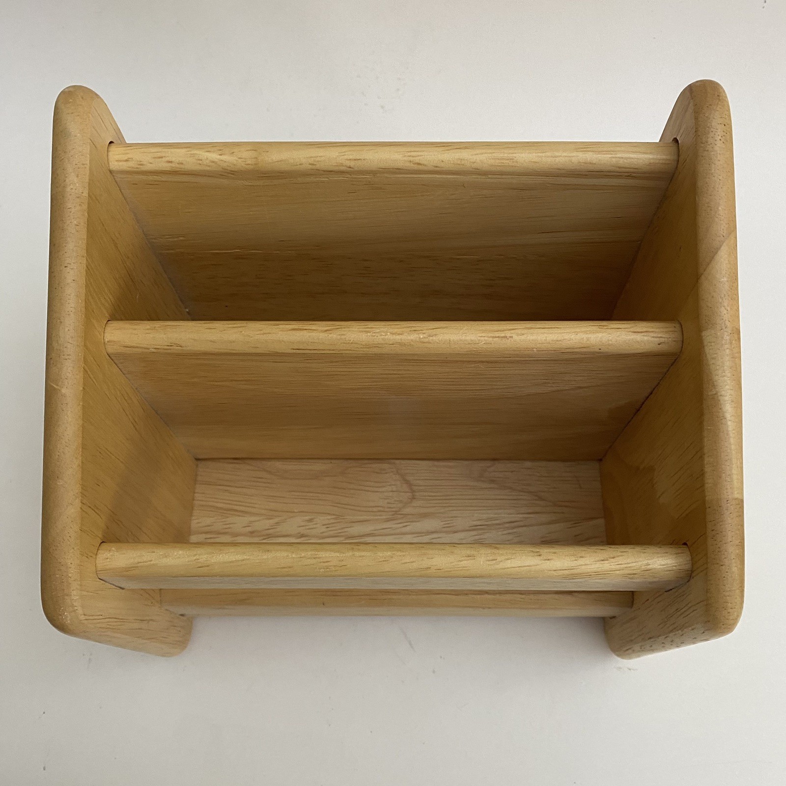 Vintage Wooden Desk Organizer Mail Sorter Letter CD Holder Natural wood Finish