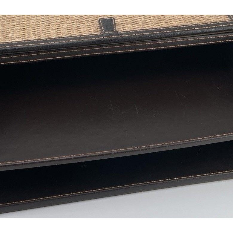 Vintage S.K. Leather Rattan 3 Tiered Desk Organizer Executive Sorter Mid Century