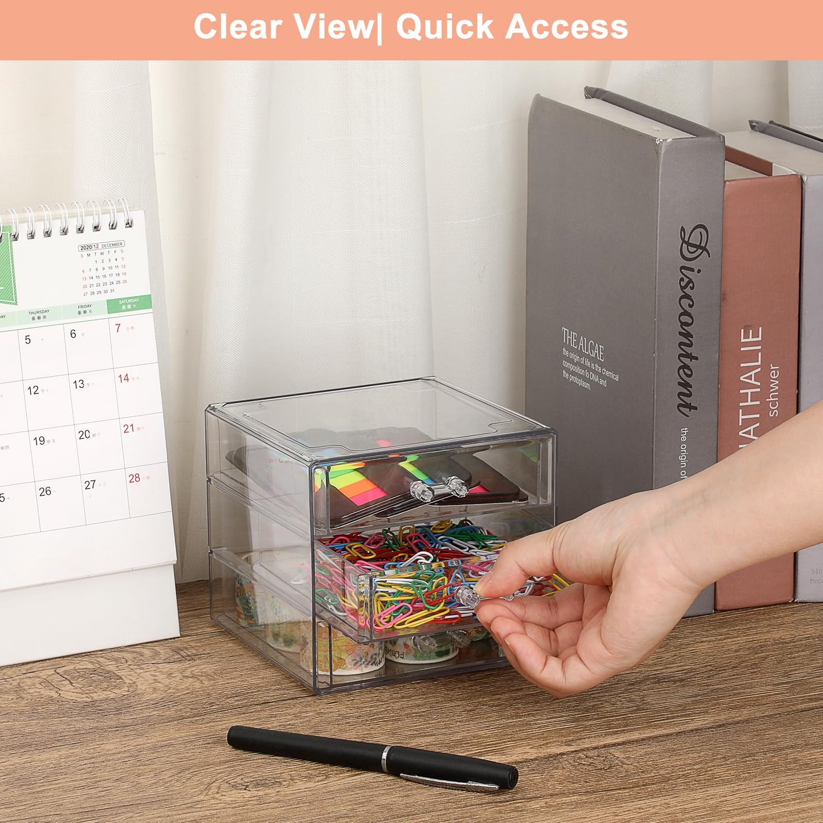 BTSKY Clear Acrylic Storage Organizer with Drawers, 3-layer, Transparent