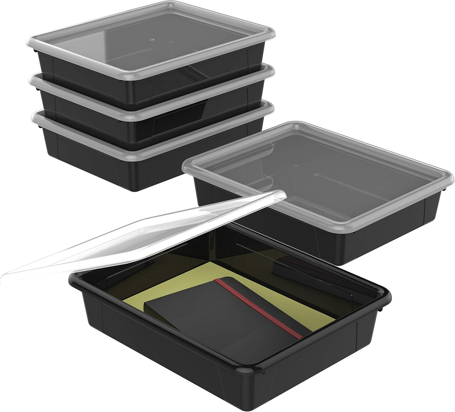 Letter Size Flat Storage Tray – Organizer Bin with Non-Snap Lid for Classroom, O