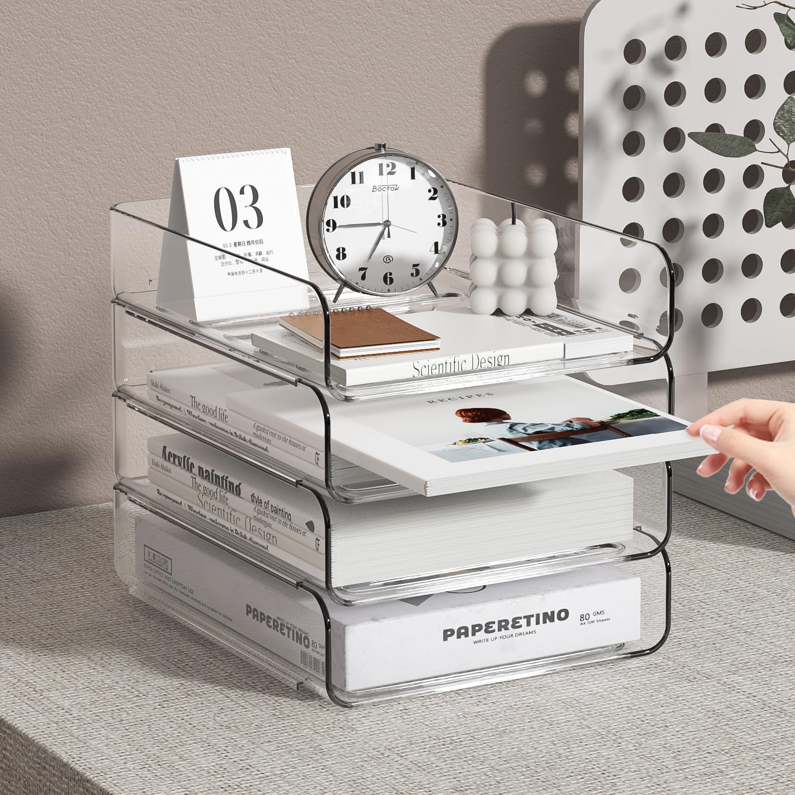 4-Tier Acrylic Paper Tray Organizer | Clear Stackable Desk Organizer for Docu…