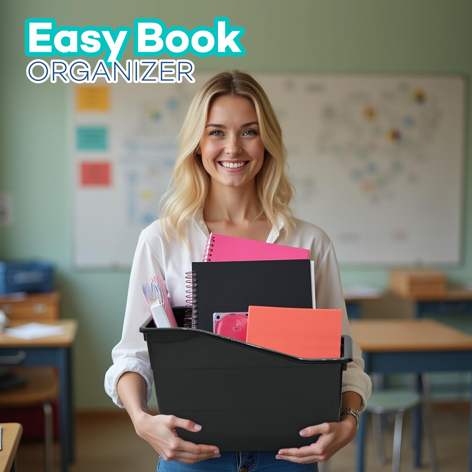 6 Durable Book and Binder Holder, Files Book Bins for Classroom, Plastic Vert…